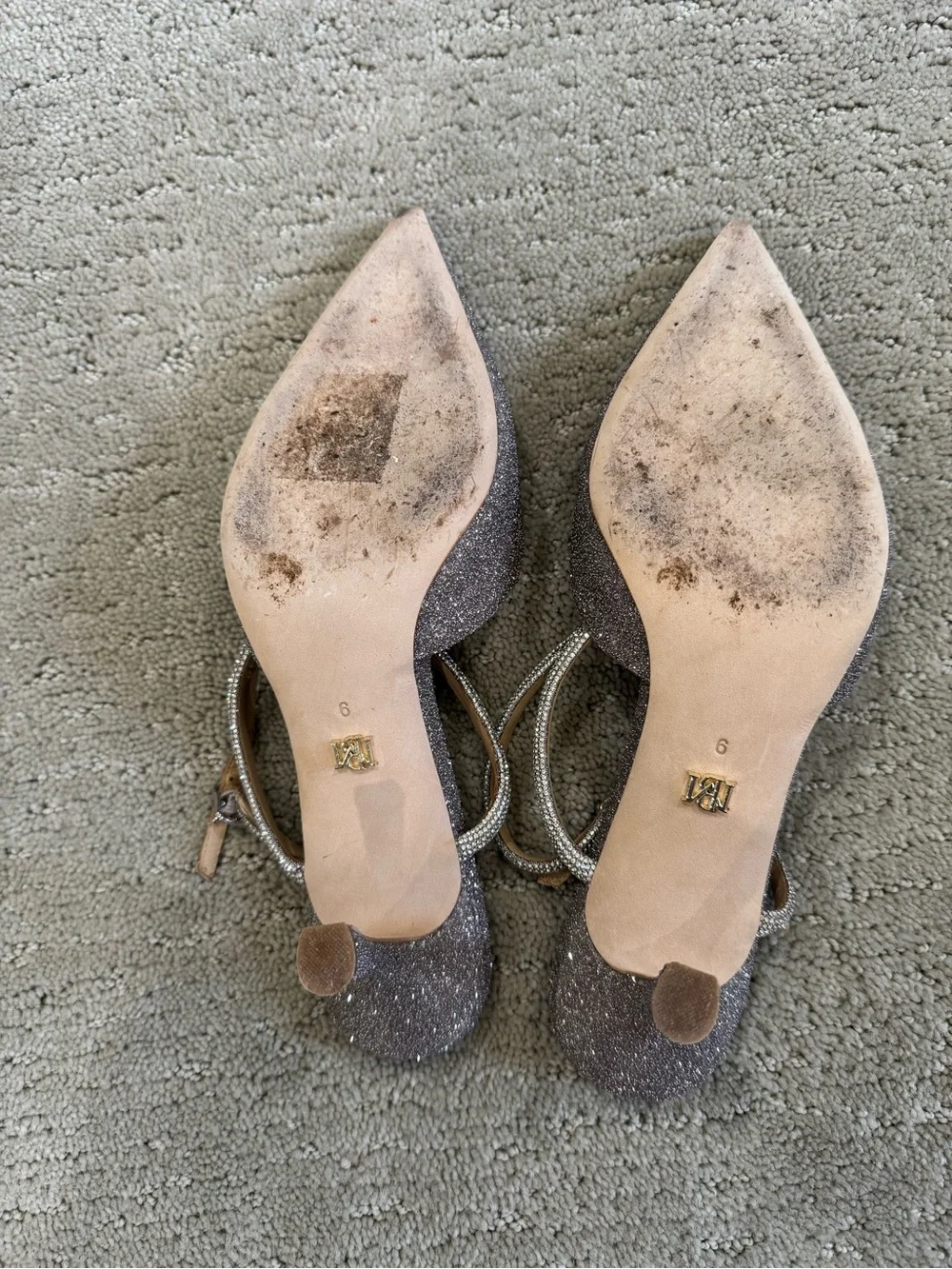 Badgley Mischka Autumn Silver Glitter Pointed Toe Mid-Heel Pump with Ankle Strap